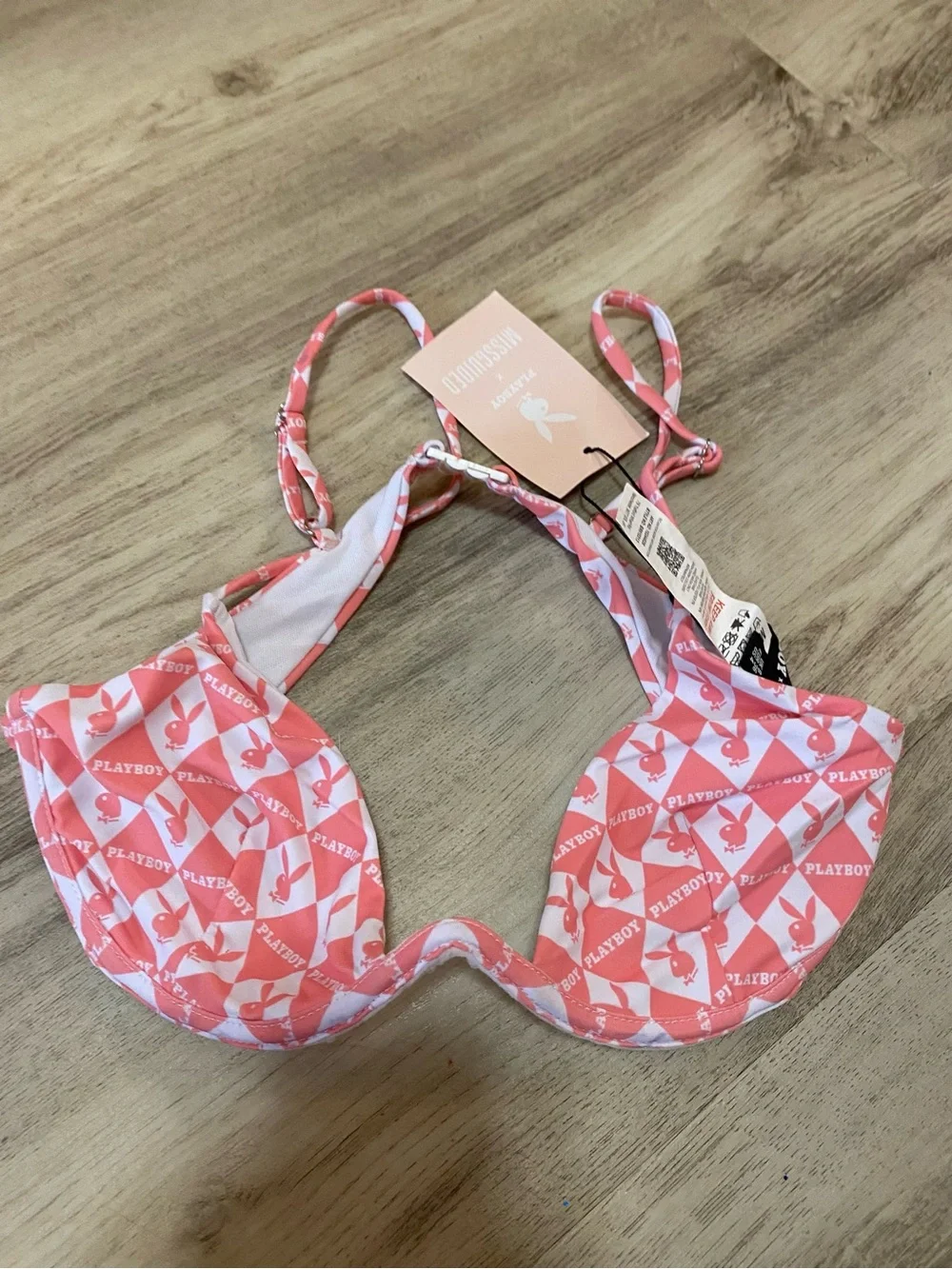 Playboy x Missguided Pink Checkerboard Logo Bikini Top - NWT never worn